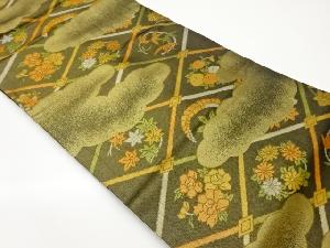 菱に秋草・雲模様織出し名古屋帯